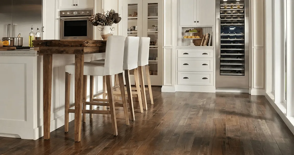 Professionally installed and refinished hardwood flooring in a residential home, showcasing smooth finish and natural wood tones in Atlanta, GA