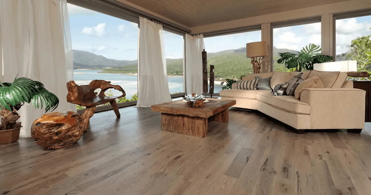 Professionally installed vinyl flooring in a modern living room with large windows in Atlanta, GA